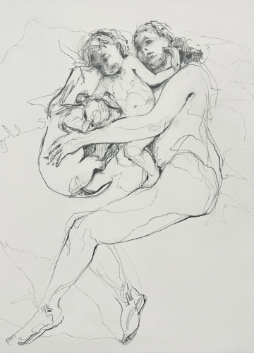 TORI BENZ - Mother and child with sleeping dog Study 1